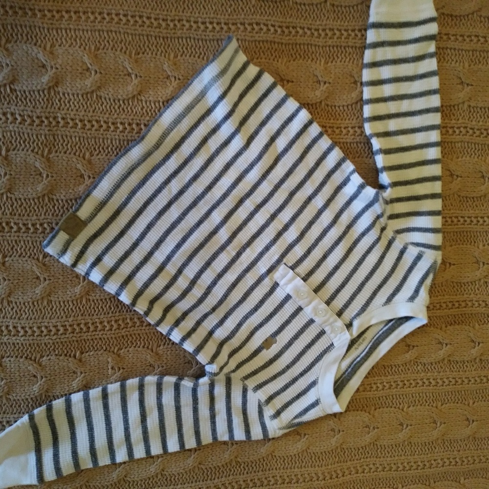 Boys White and Gray Stripped Long Sleeved Shirt